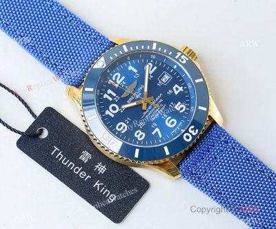 Swiss Breitling Superocean II Mens Watch Yellow Gold Blue Ceramic Bezel